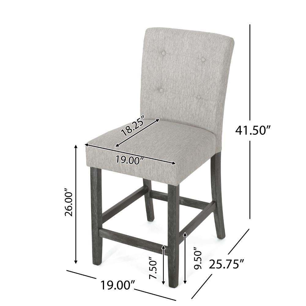 Benjara Sika Counter Height Stool Chair Set of 2, Tufted Light Gray, Charcoal Wood