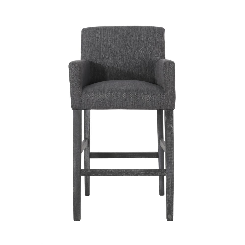 Benjara Rekah Barstool Chair, Charcoal Fabric And Wood Frame, Soft Cushioning
