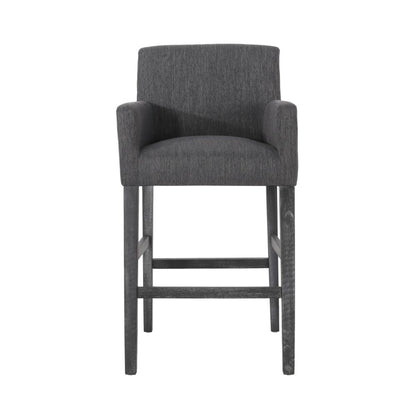 Benjara Rekah Barstool Chair, Charcoal Fabric And Wood Frame, Soft Cushioning
