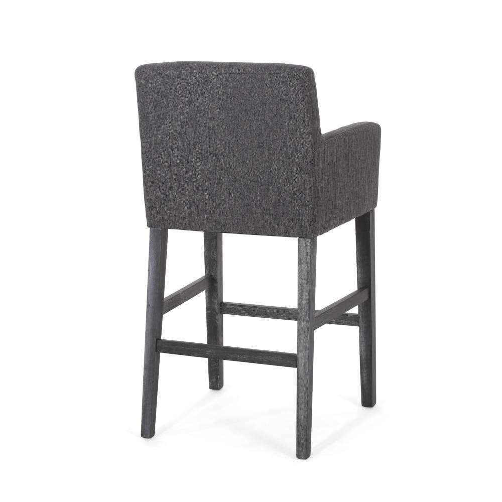 Benjara Rekah Barstool Chair, Charcoal Fabric And Wood Frame, Soft Cushioning