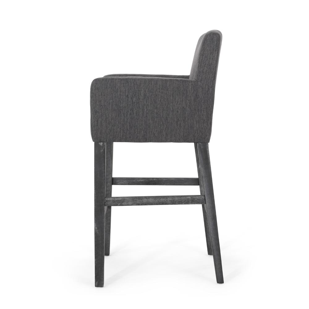 Benjara Rekah Barstool Chair, Charcoal Fabric And Wood Frame, Soft Cushioning