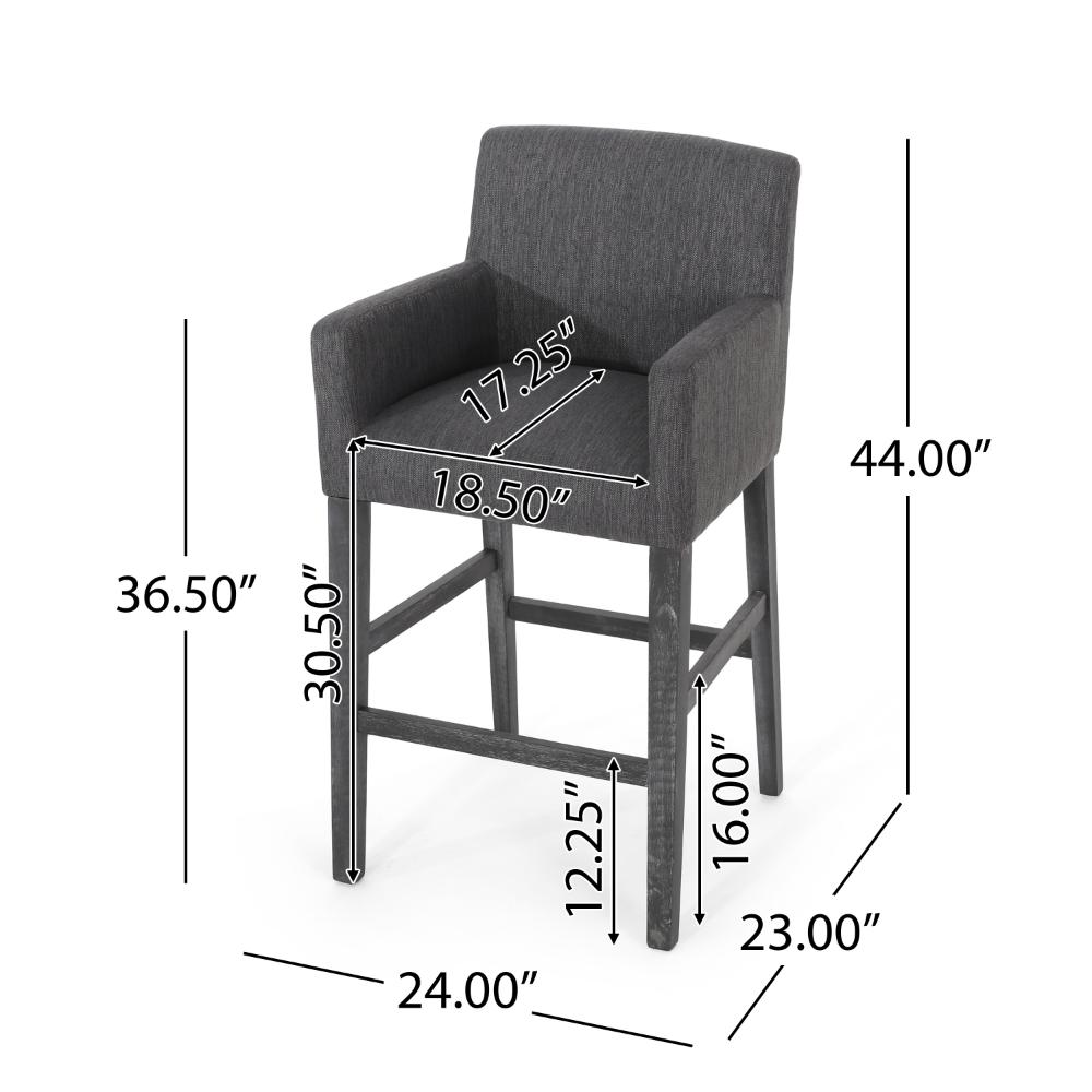 Benjara Rekah Barstool Chair, Charcoal Fabric And Wood Frame, Soft Cushioning