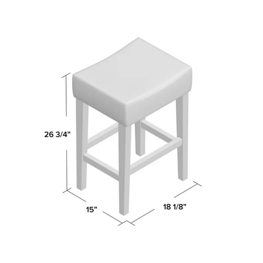 Benjara Piya Counter Stool Set of 2, Backless, Brown Bonded Leather, Black Legs