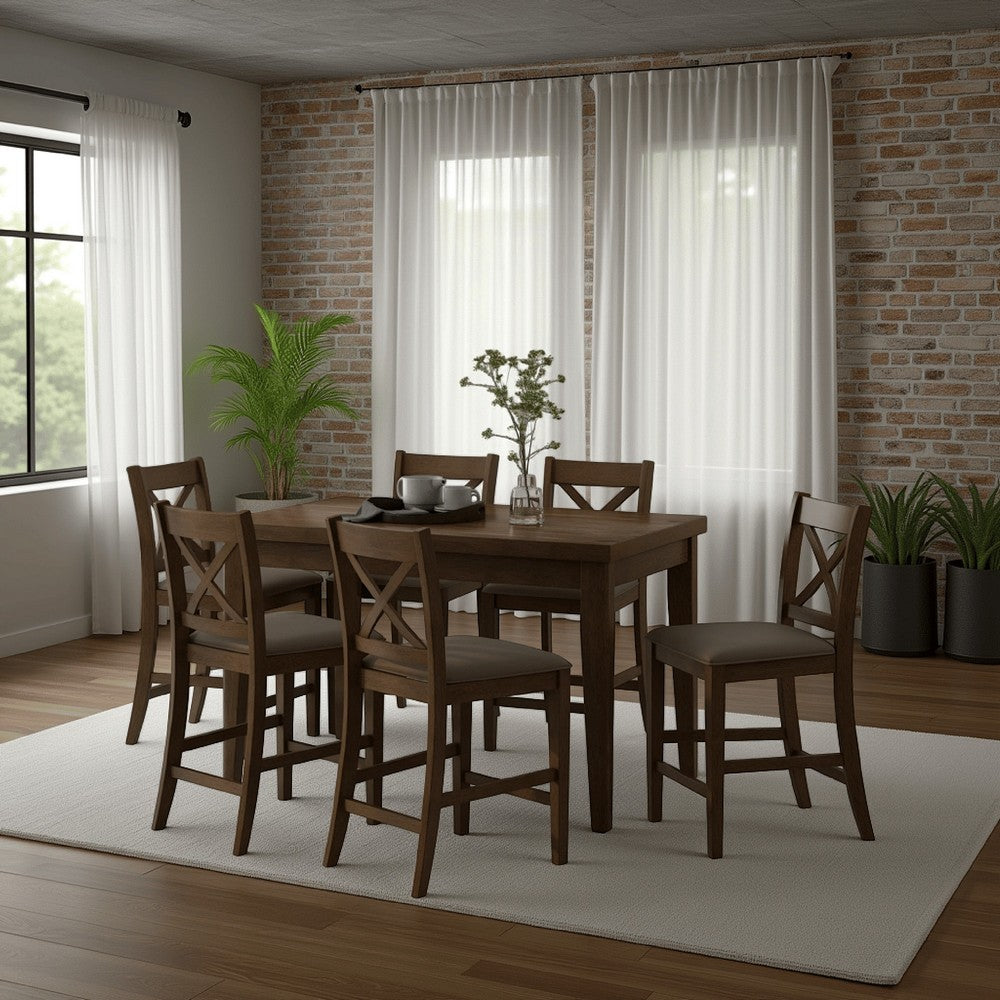 Benjara Kiyan Counter Height Dining Table, Brown Rubberwood, 59 Inch Rectangular