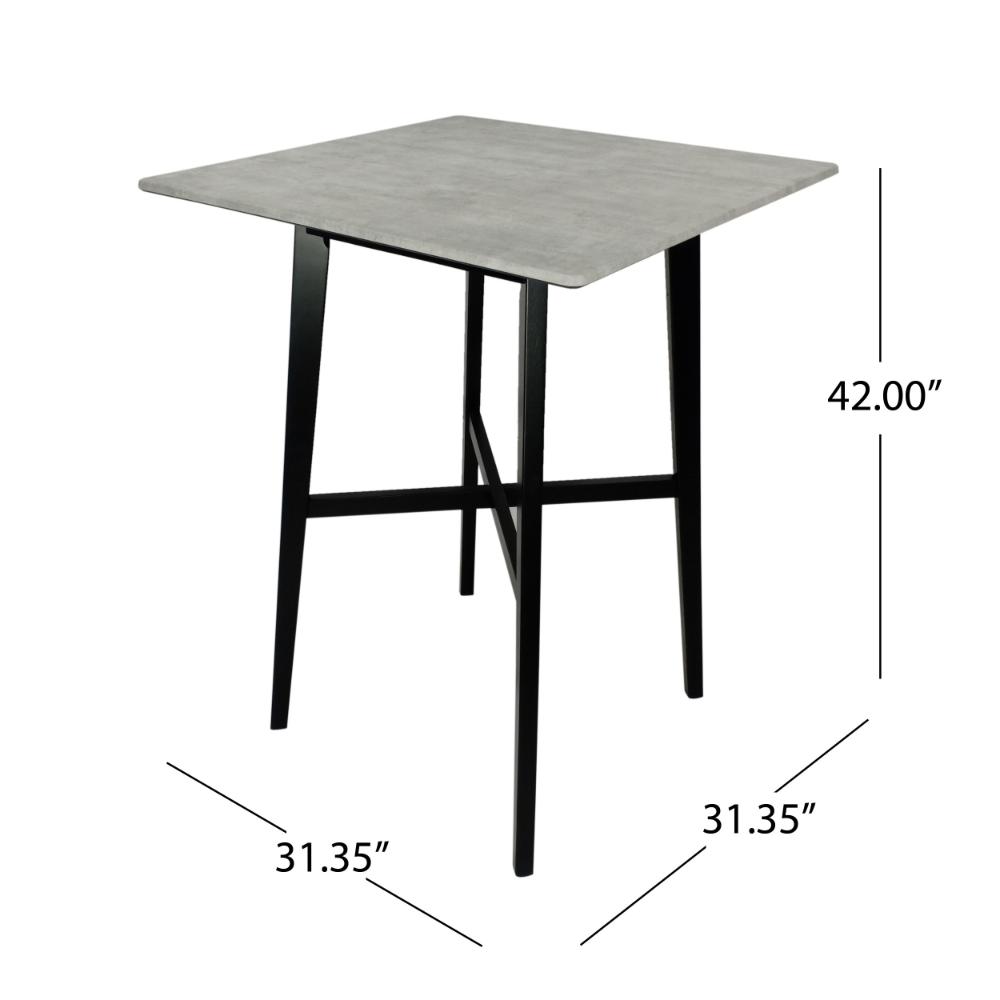 Benjara Ashi Bar Height Dining Table, 31 Inch, White Laminate, Black Wood Frame
