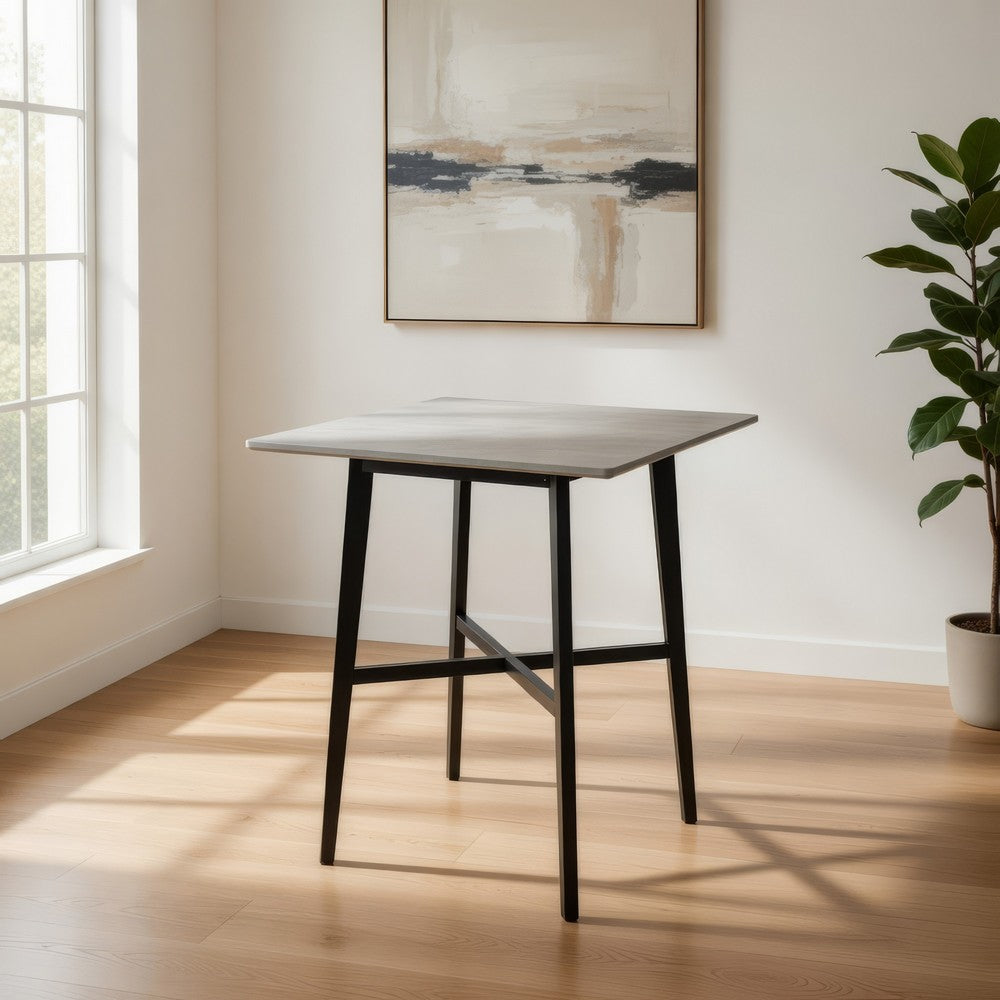 Benjara Ashi Bar Height Dining Table, 31 Inch, White Laminate, Black Wood Frame