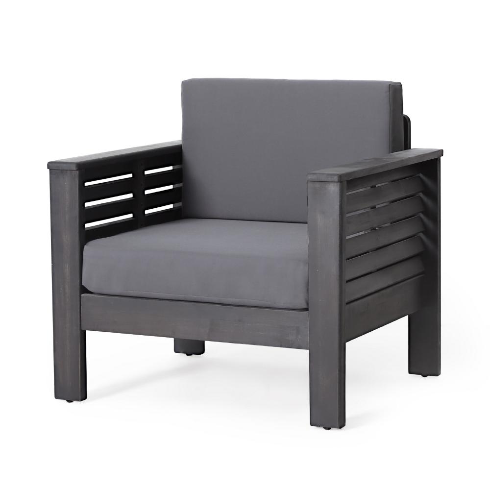 Benjara Siyal Outdoor Club Accent Chair Set of 2, Soft Dark Gray, Acacia Wood