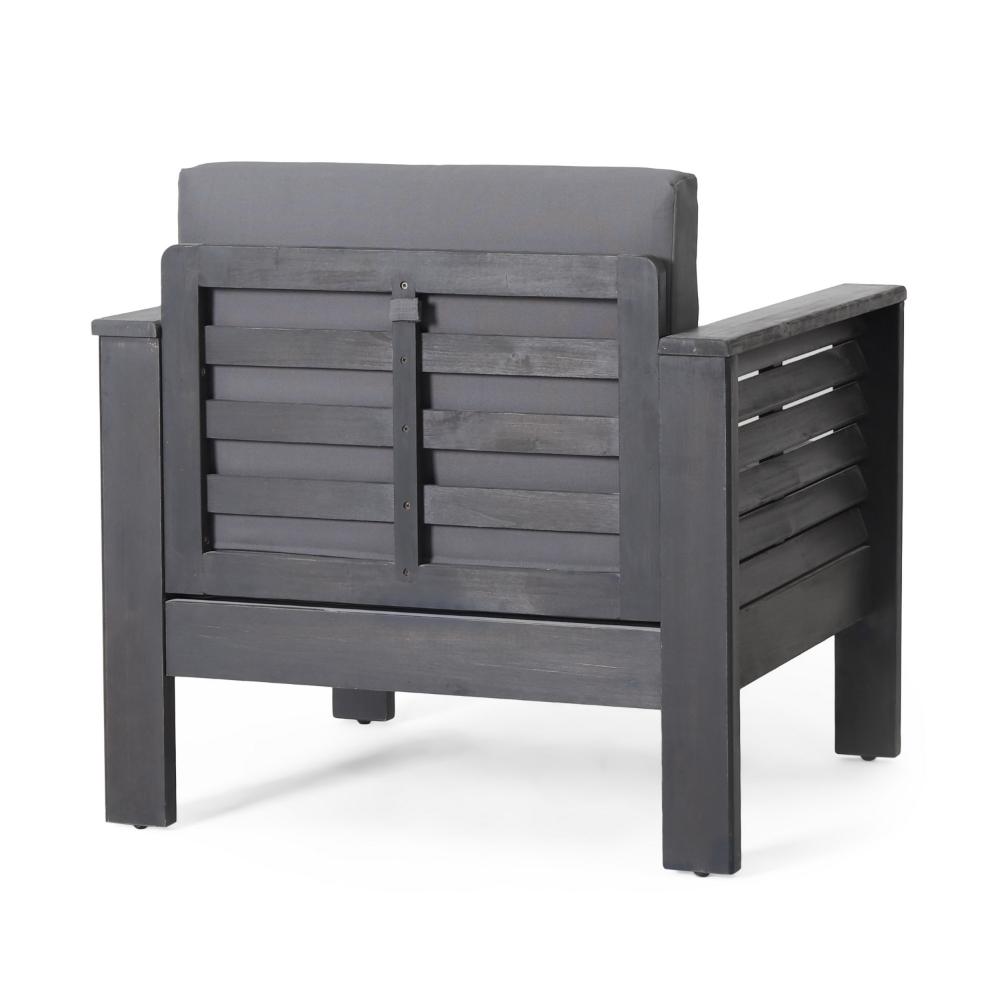 Benjara Siyal Outdoor Club Accent Chair Set of 2, Soft Dark Gray, Acacia Wood