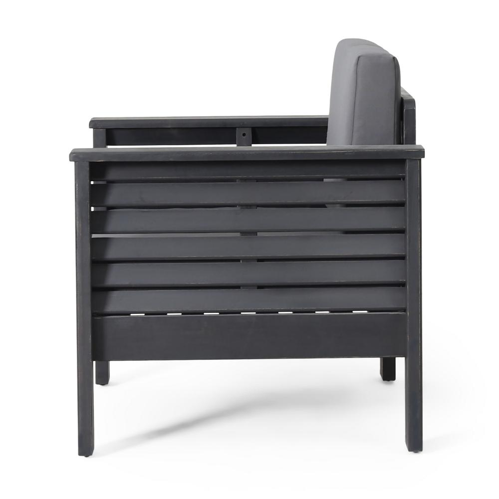 Benjara Siyal Outdoor Club Accent Chair Set of 2, Soft Dark Gray, Acacia Wood