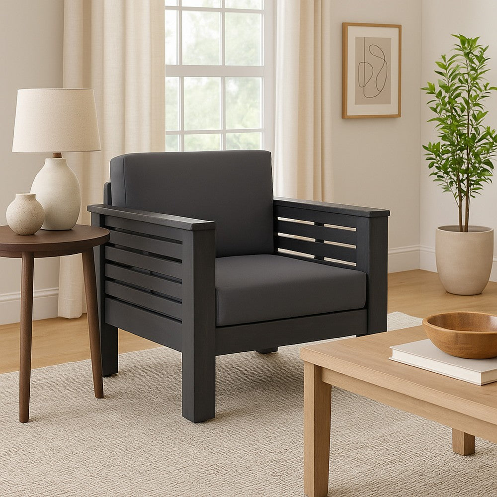 Benjara Siyal Outdoor Club Accent Chair Set of 2, Soft Dark Gray, Acacia Wood
