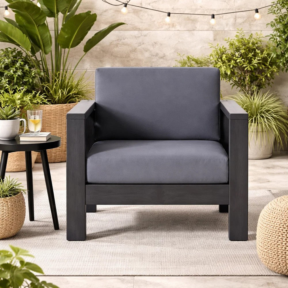 Benjara Siyal Outdoor Club Accent Chair Set of 2, Soft Dark Gray, Acacia Wood