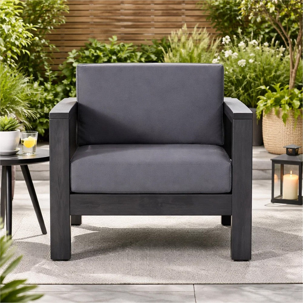 Benjara Siyal Outdoor Club Accent Chair Set of 2, Soft Dark Gray, Acacia Wood