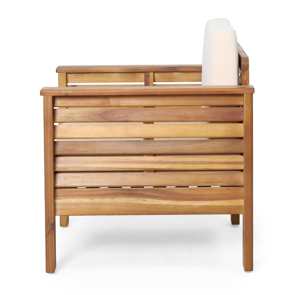 Benjara Siyal Outdoor Club Accent Chair Set of 2, Soft Beige, Brown Acacia Wood