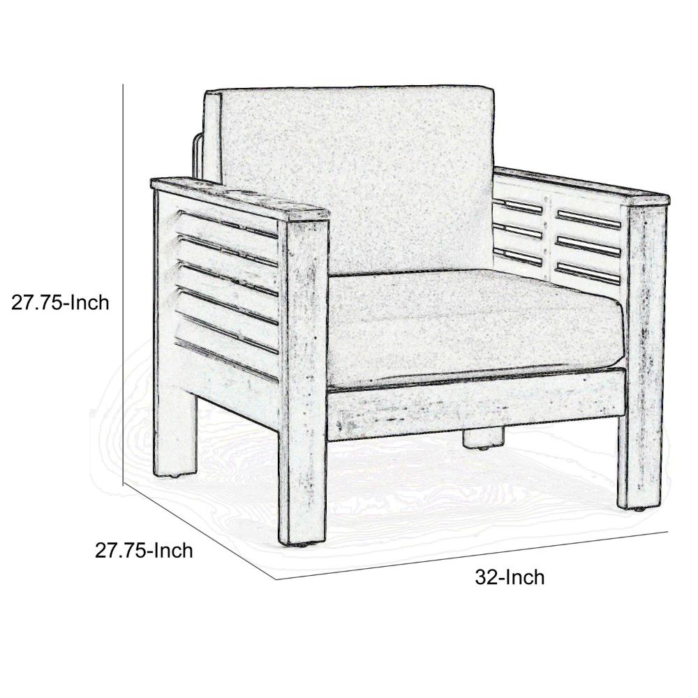 Benjara Siyal Outdoor Club Accent Chair Set of 2, Soft Beige, Brown Acacia Wood