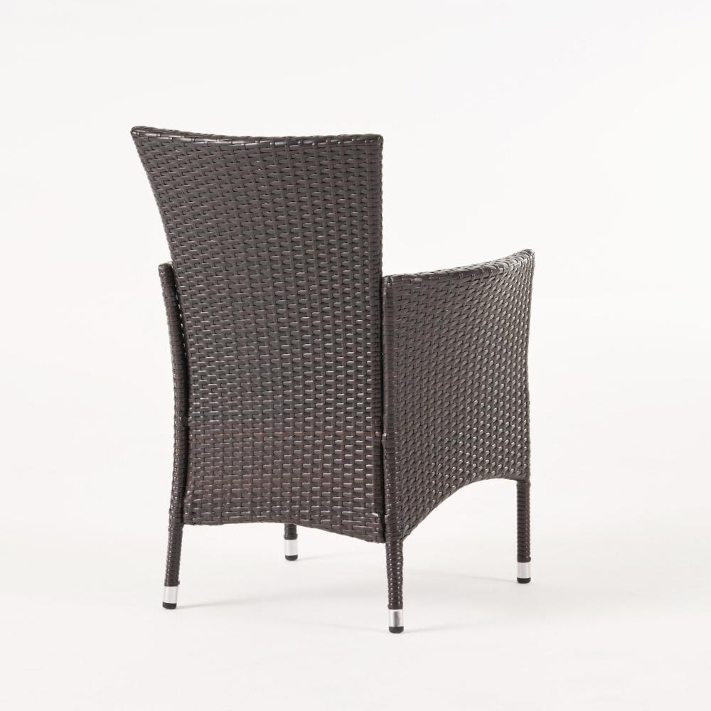 Benjara Clem Dining Chair Set of 2, Beige, Outdoor Dark Brown Wicker, Iron Frame