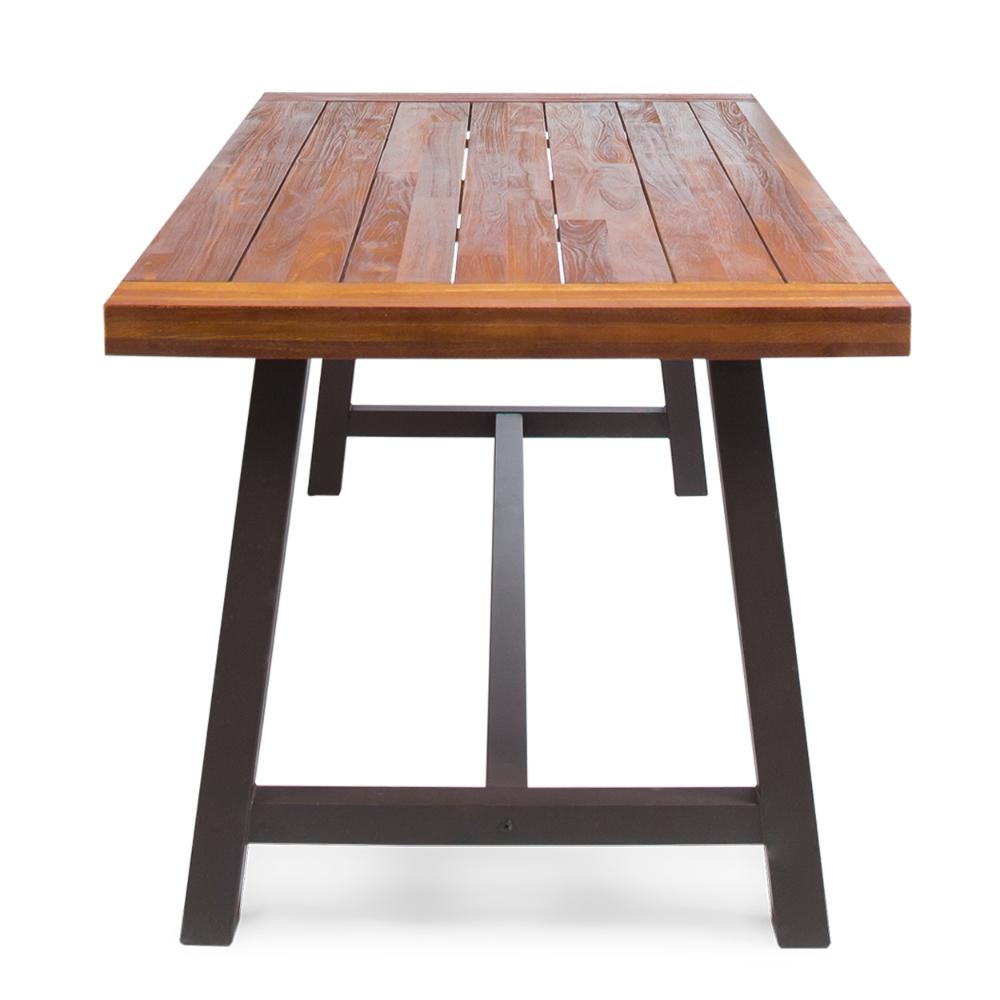 Benjara Carls Dining Table, Rectangular 71 Inch, Outdoor Light Brown Wood, Iron