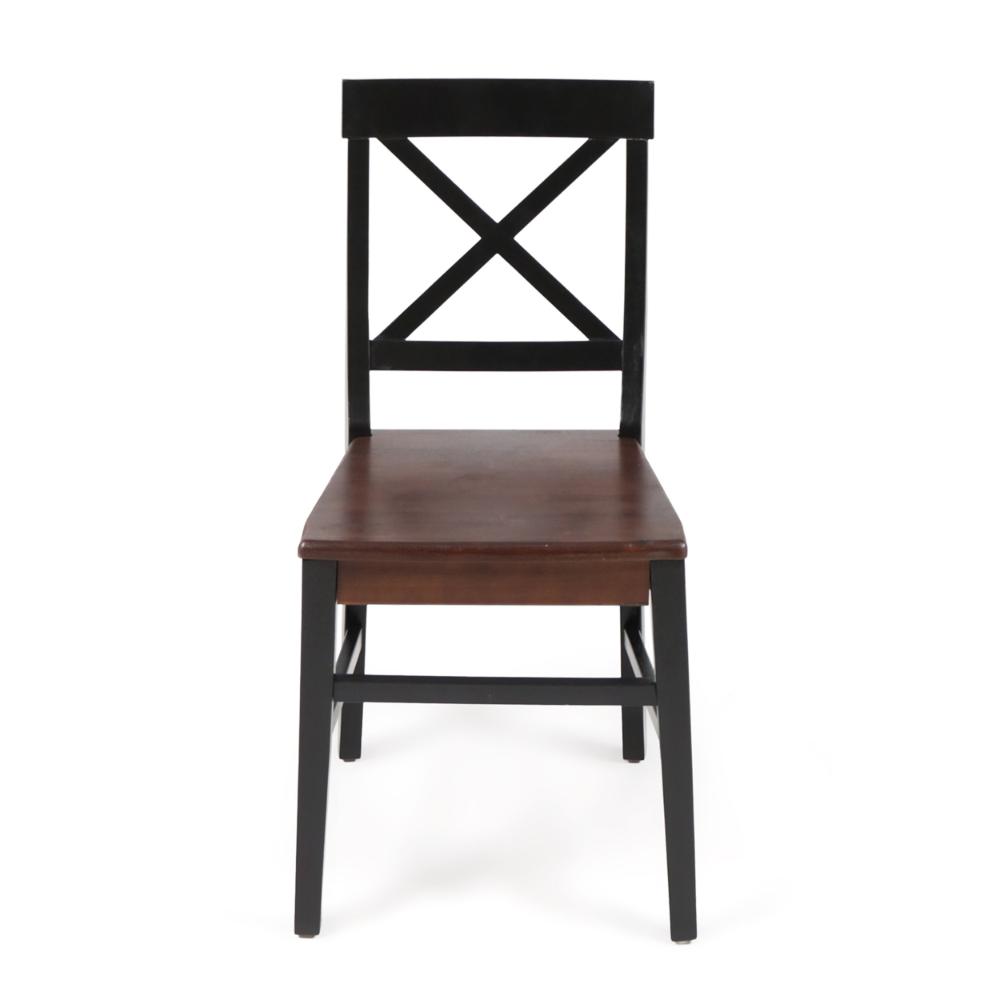 Benjara Ricks Dining Chair Set of 2, Crossed X Back, Acacia Wood, Dark Brown, Black