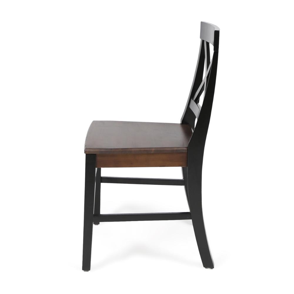 Benjara Ricks Dining Chair Set of 2, Crossed X Back, Acacia Wood, Dark Brown, Black