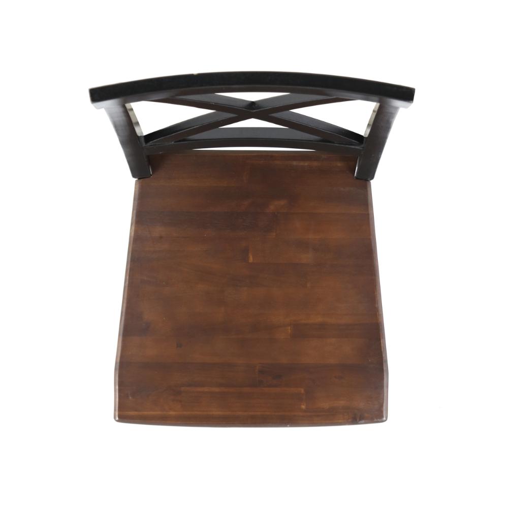 Benjara Ricks Dining Chair Set of 2, Crossed X Back, Acacia Wood, Dark Brown, Black