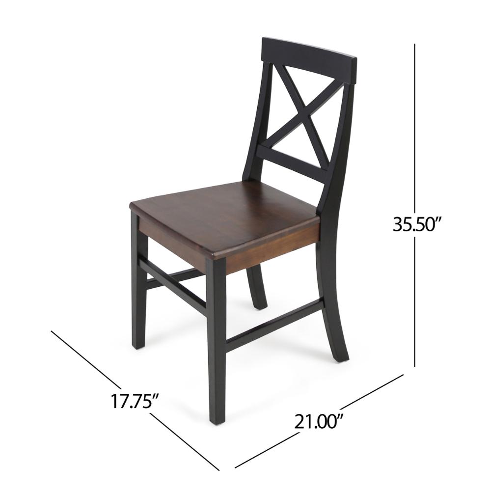 Benjara Ricks Dining Chair Set of 2, Crossed X Back, Acacia Wood, Dark Brown, Black