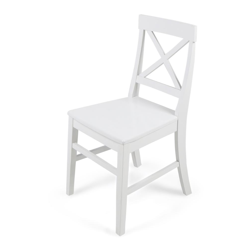 Benjara Ricks Dining Chair Set of 2, Crossed X Back, Curved Back Legs, White Wood