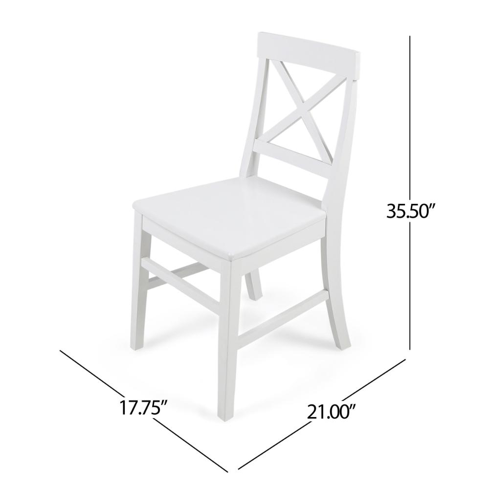 Benjara Ricks Dining Chair Set of 2, Crossed X Back, Curved Back Legs, White Wood