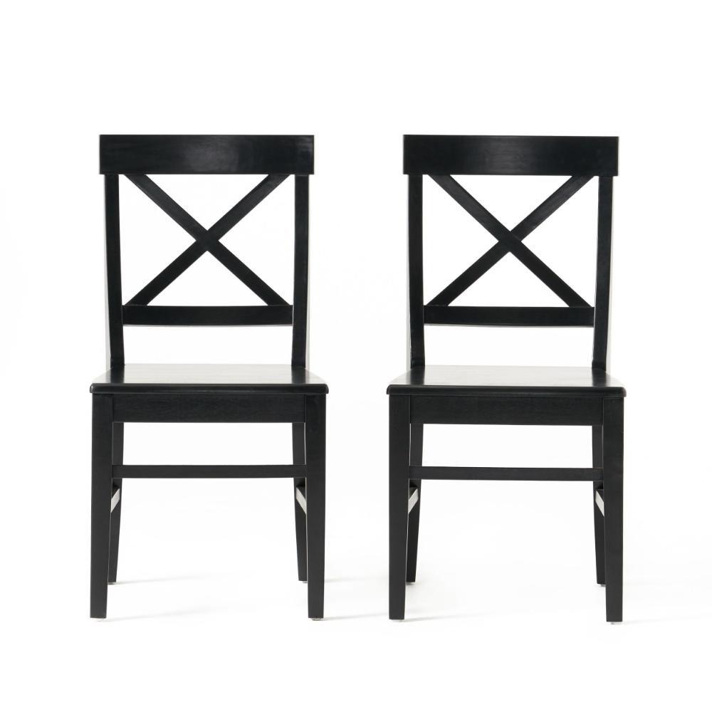 Benjara Ricks Dining Chair Set of 2, Crossed X Back, Curved Back Legs, Black Wood