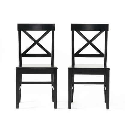 Benjara Ricks Dining Chair Set of 2, Crossed X Back, Curved Back Legs, Black Wood