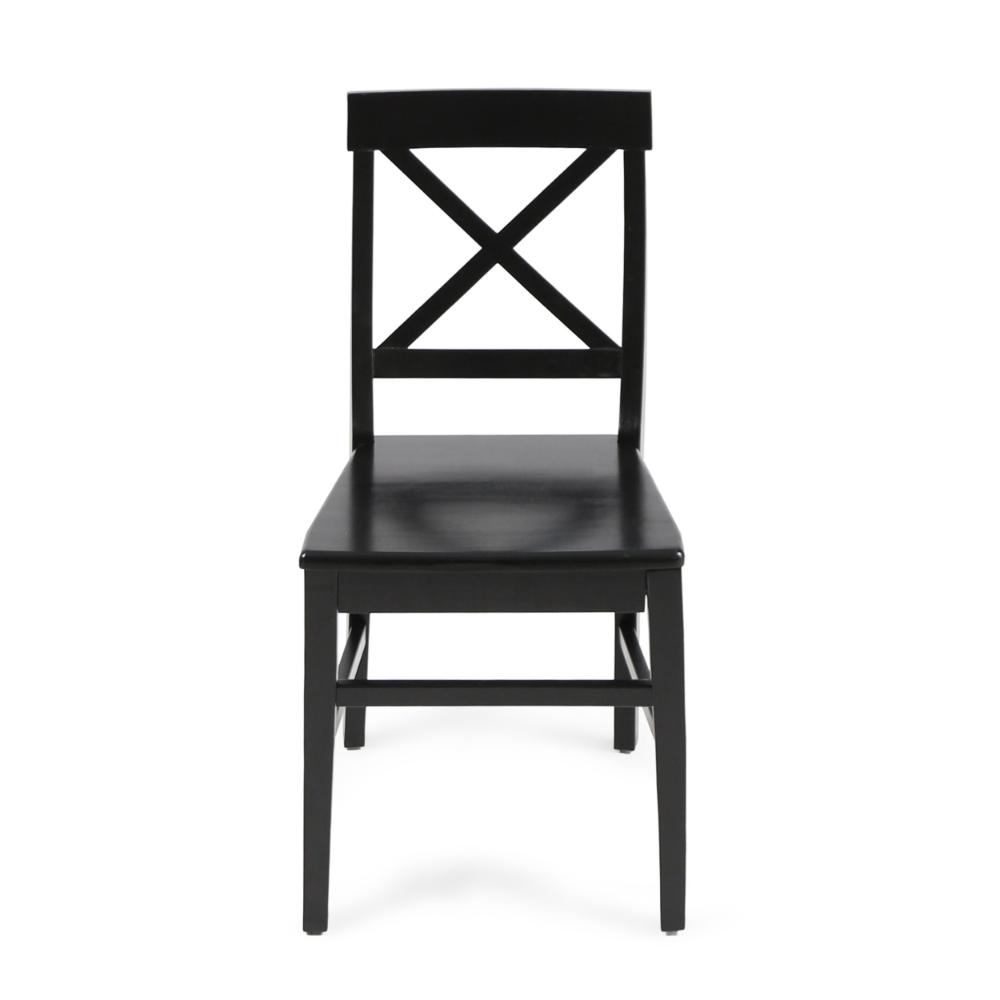 Benjara Ricks Dining Chair Set of 2, Crossed X Back, Curved Back Legs, Black Wood