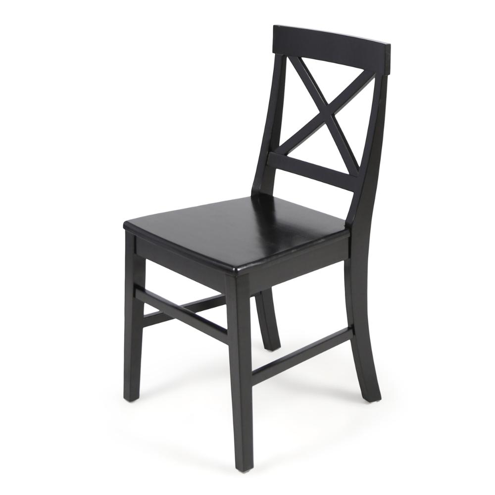 Benjara Ricks Dining Chair Set of 2, Crossed X Back, Curved Back Legs, Black Wood