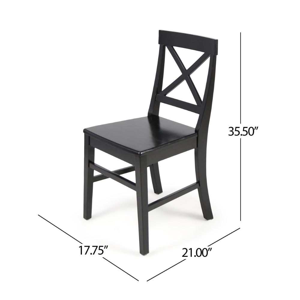 Benjara Ricks Dining Chair Set of 2, Crossed X Back, Curved Back Legs, Black Wood