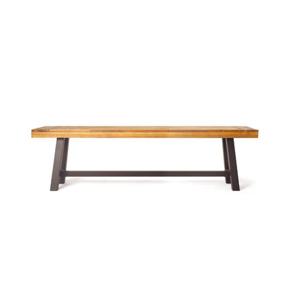 Benjara Leslee Outdoor Bench Set of 2, Light Brown Wood, Black Metal, 63 Inch