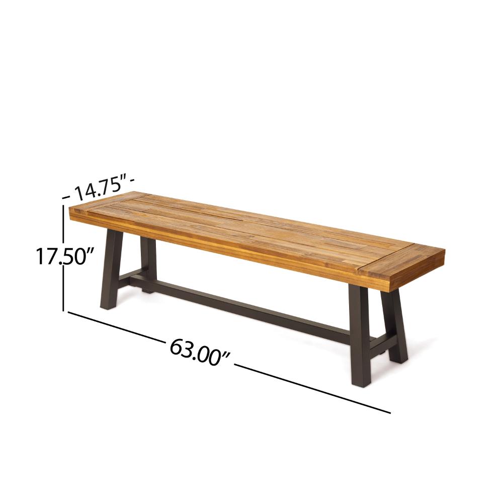 Benjara Leslee Outdoor Bench Set of 2, Light Brown Wood, Black Metal, 63 Inch