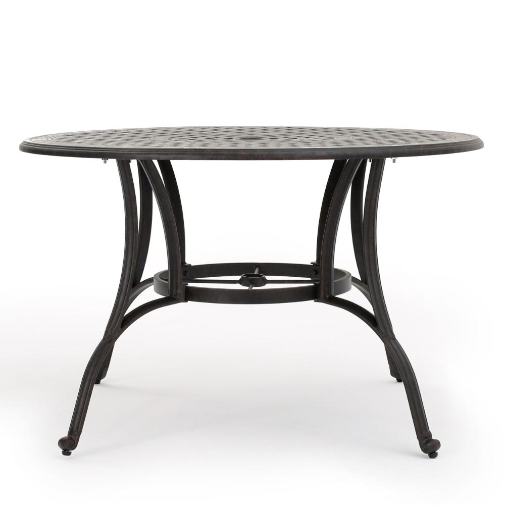 Benjara Simon Outdoor Dining Table, Round 47 Inch, Bronze Finished Cast Metal Frame