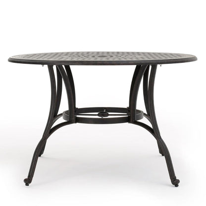 Benjara Simon Outdoor Dining Table, Round 47 Inch, Bronze Finished Cast Metal Frame