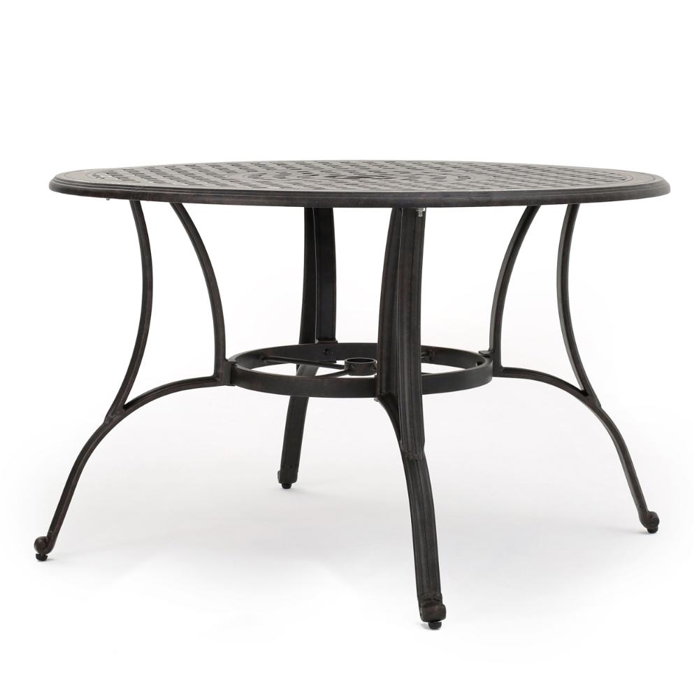 Benjara Simon Outdoor Dining Table, Round 47 Inch, Bronze Finished Cast Metal Frame