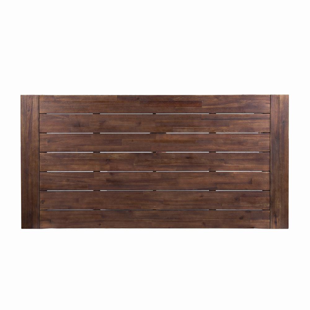 Benjara Nikay Outdoor Dining Table, Dark Brown Acacia Wood, White Iron, 71 Inch