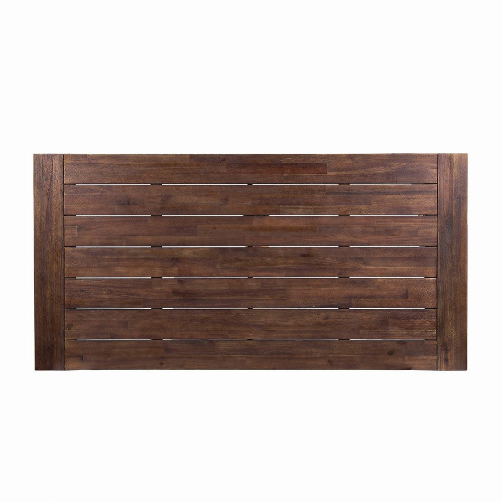 Benjara Nikay Outdoor Dining Table, Dark Brown Acacia Wood, White Iron, 71 Inch