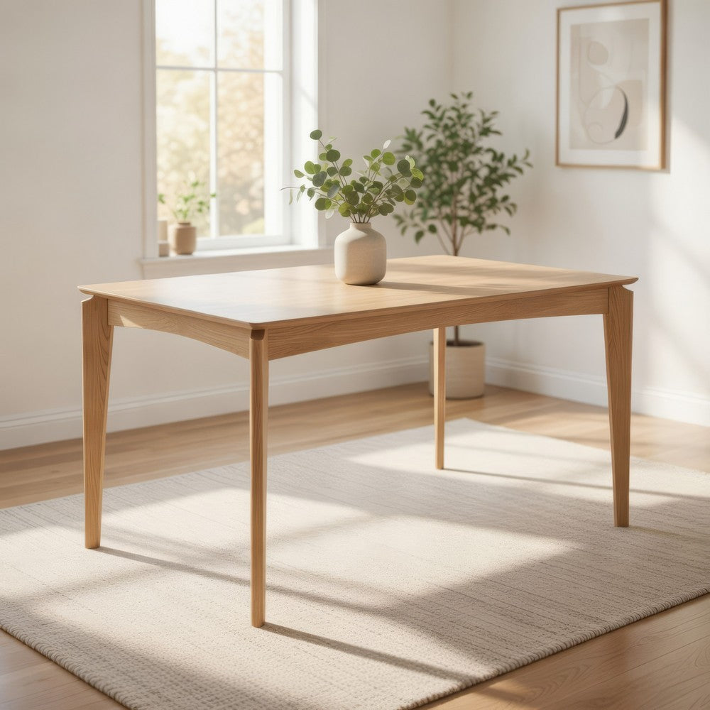 Benjara Jimi Dining Table, Brown Rubberwood, Tapered Legs, Rectangular 59 Inch