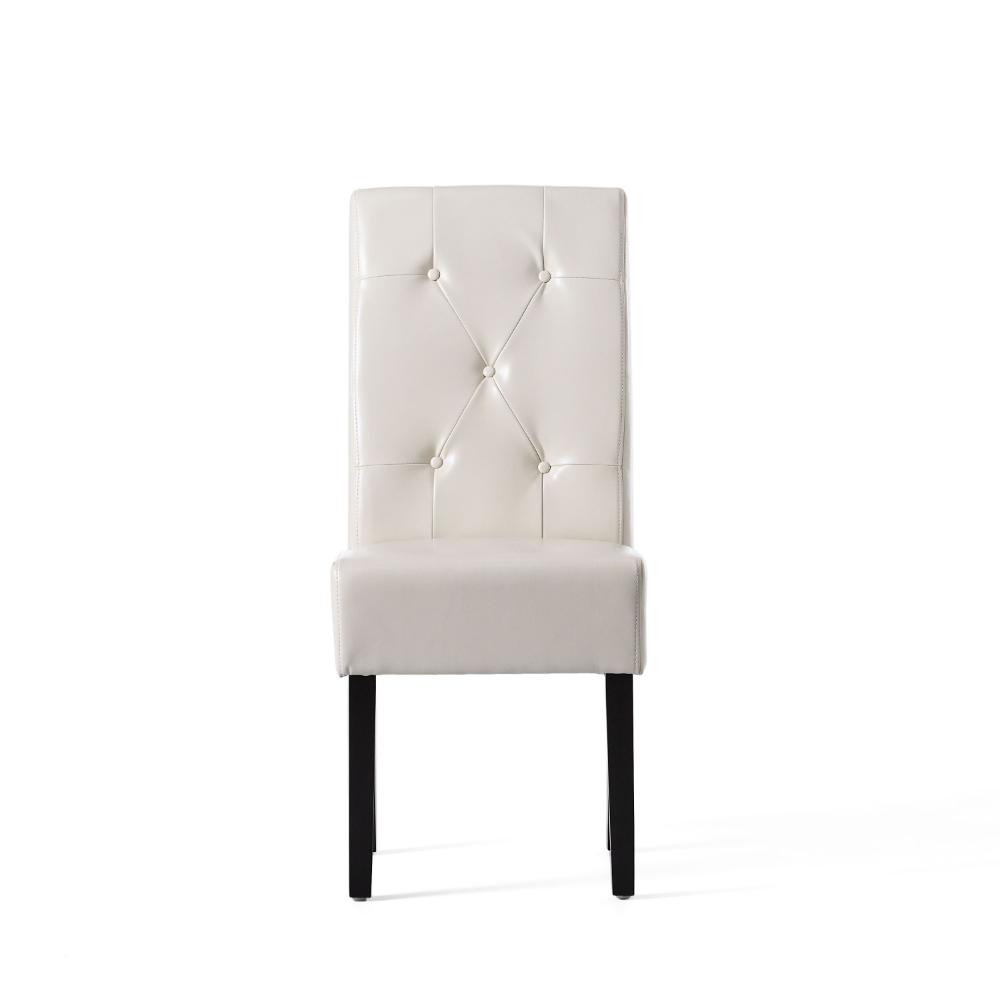 Benjara Alina Dining Chair Set of 2, Tufted Ivory Bonded Leather, Black Wood