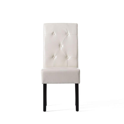 Benjara Alina Dining Chair Set of 2, Tufted Ivory Bonded Leather, Black Wood