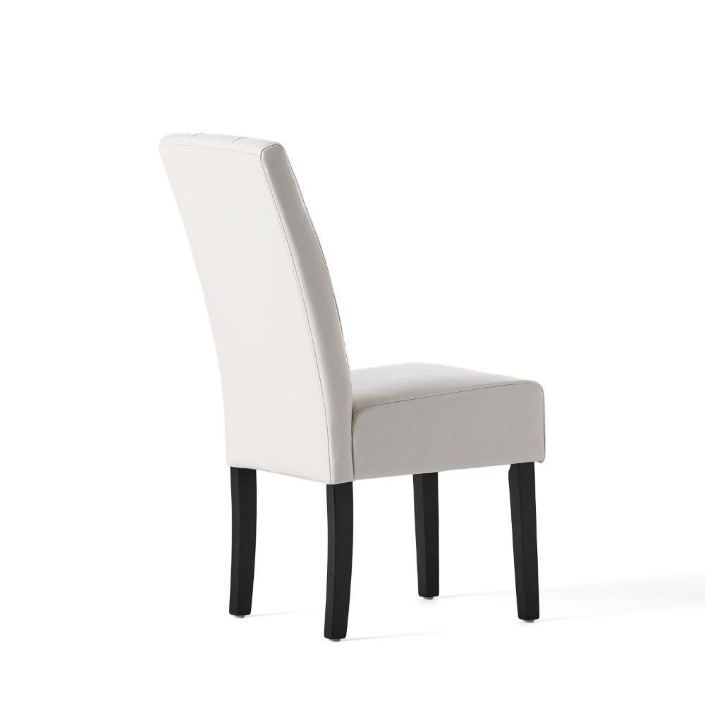Benjara Alina Dining Chair Set of 2, Tufted Ivory Bonded Leather, Black Wood