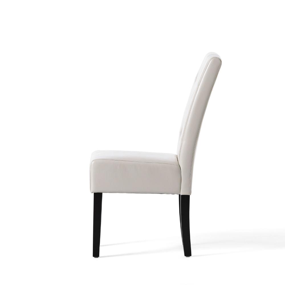 Benjara Alina Dining Chair Set of 2, Tufted Ivory Bonded Leather, Black Wood