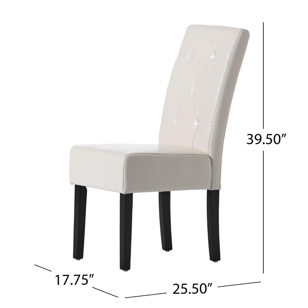 Benjara Alina Dining Chair Set of 2, Tufted Ivory Bonded Leather, Black Wood