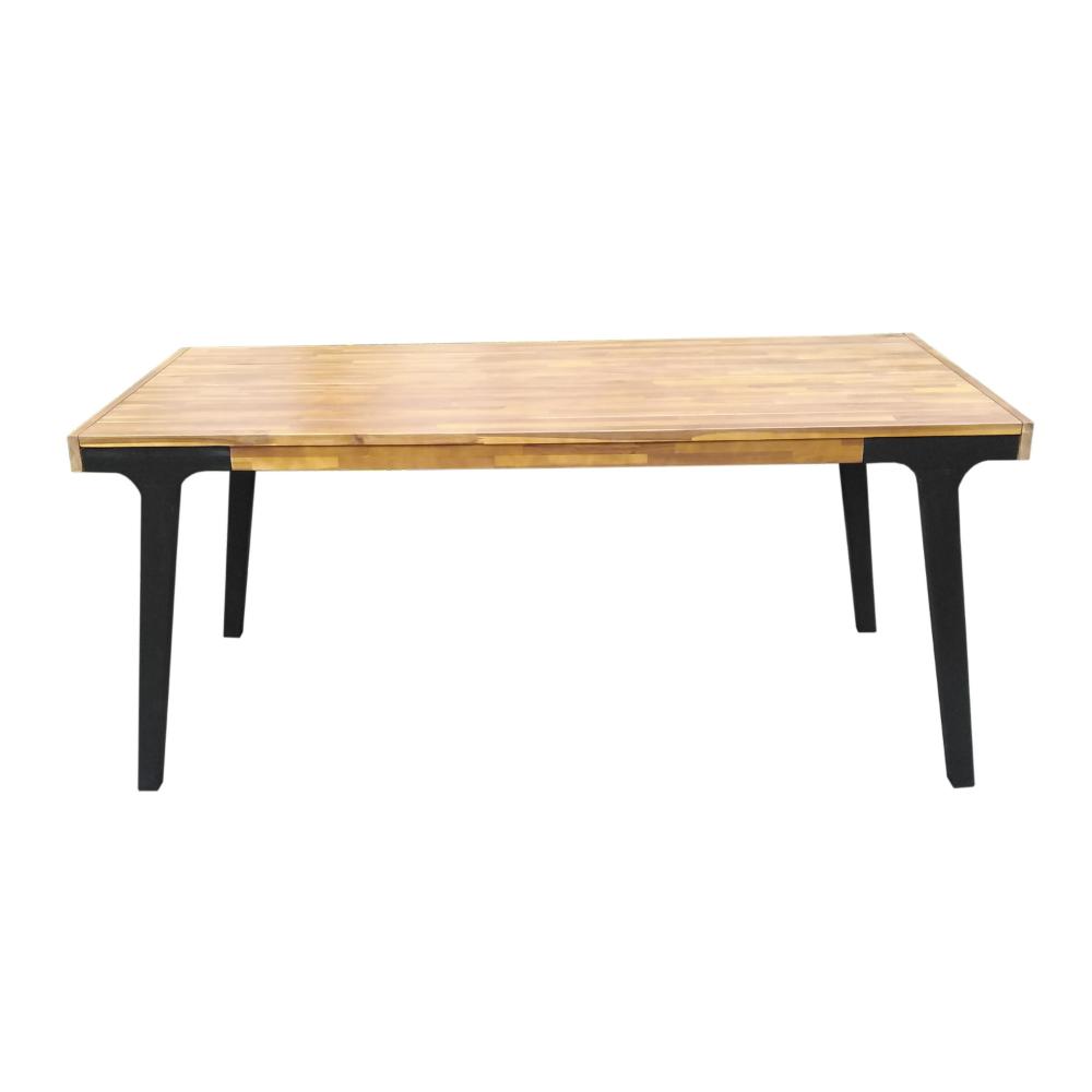 Benjara Sheldon Outdoor Dining Table, Rectangular 69 Inch Brown Wood, Black