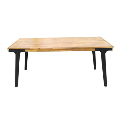 Benjara Sheldon Outdoor Dining Table, Rectangular 69 Inch Brown Wood, Black