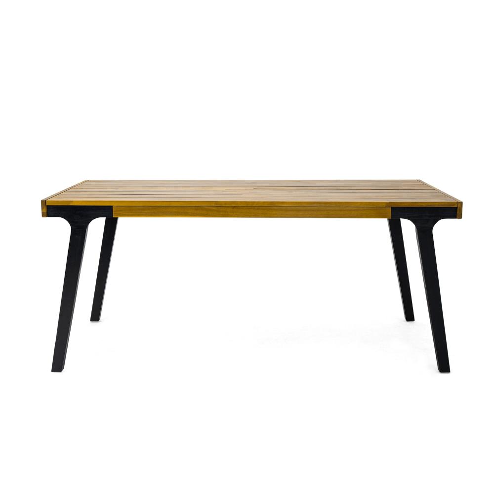 Benjara Sheldon Outdoor Dining Table, Rectangular 69 Inch Brown Wood, Black