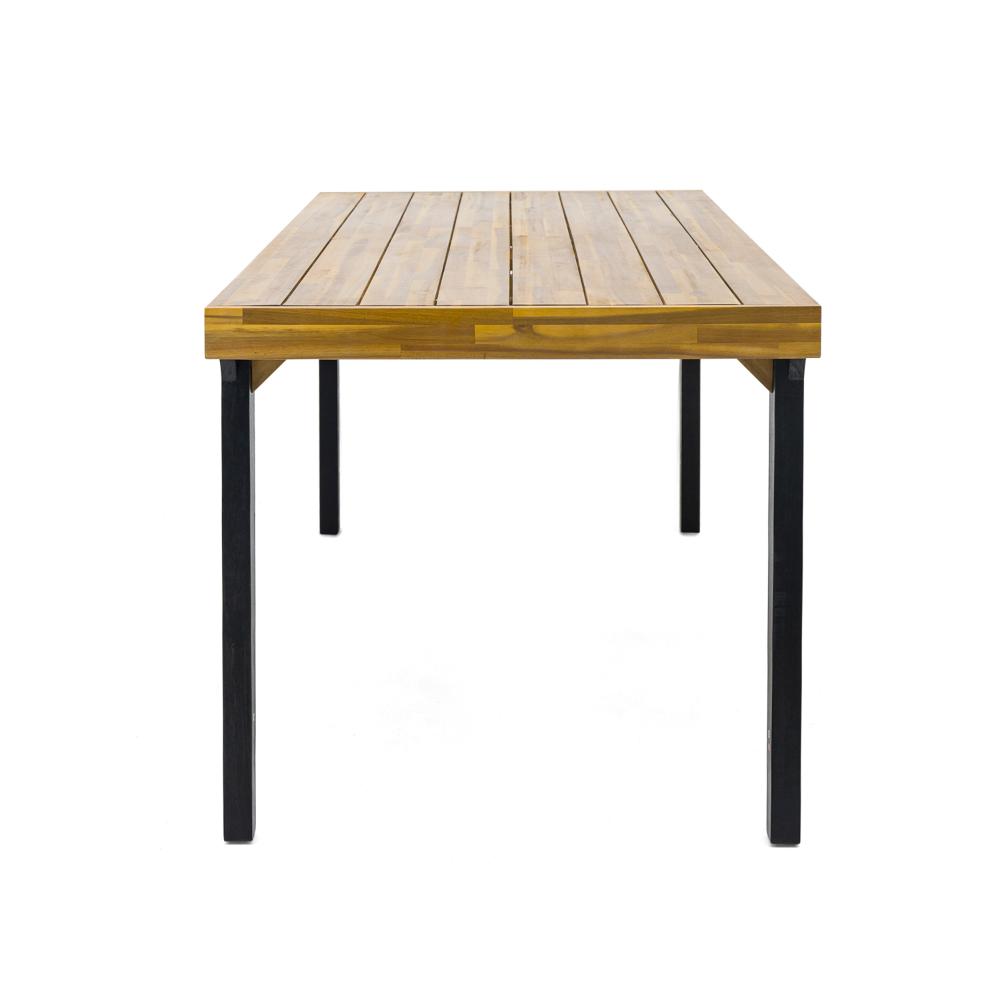 Benjara Sheldon Outdoor Dining Table, Rectangular 69 Inch Brown Wood, Black