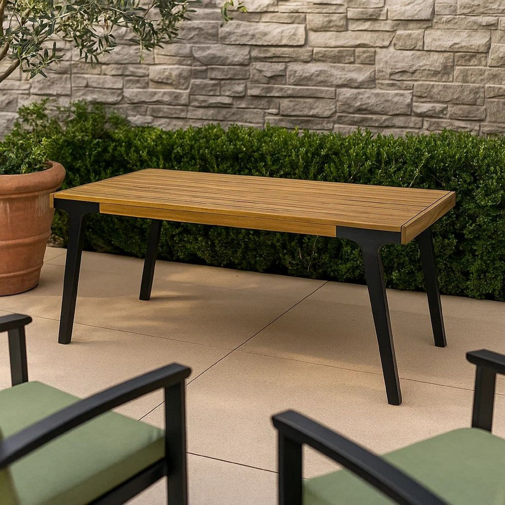 Benjara Sheldon Outdoor Dining Table, Rectangular 69 Inch Brown Wood, Black