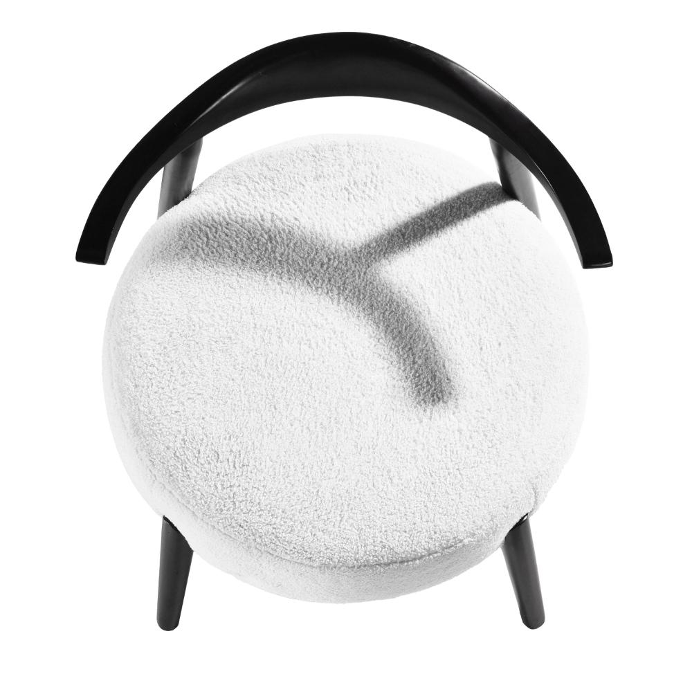 Benjara Noel Accent Chair, White Fabric, Round Foam Cushion, Black Wood Frame